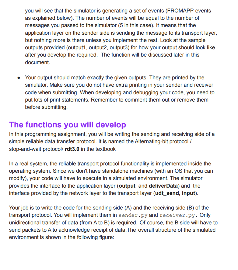 how a reliable transport protocol such as TCP is working General Instructions: