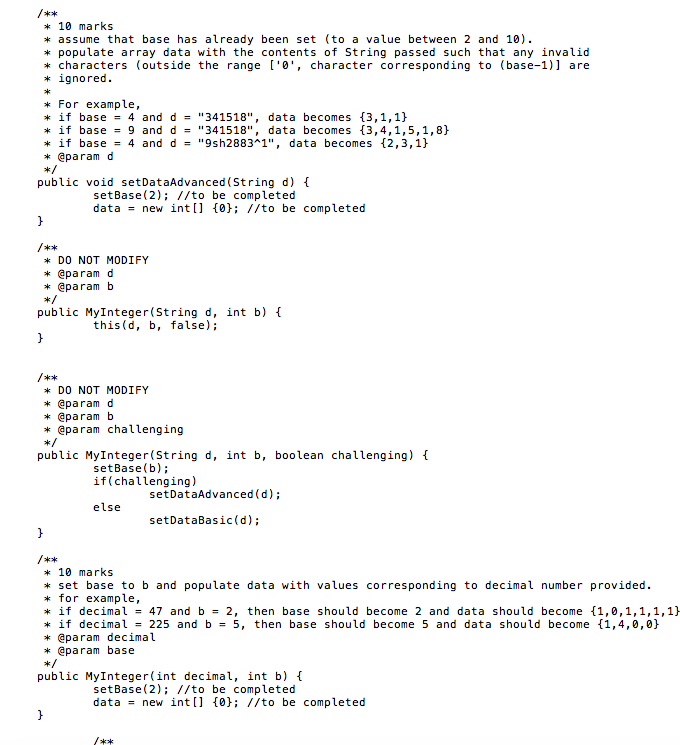 MODIFY public MyInteger) I public int getBase) return base; DO NOT MODIFY