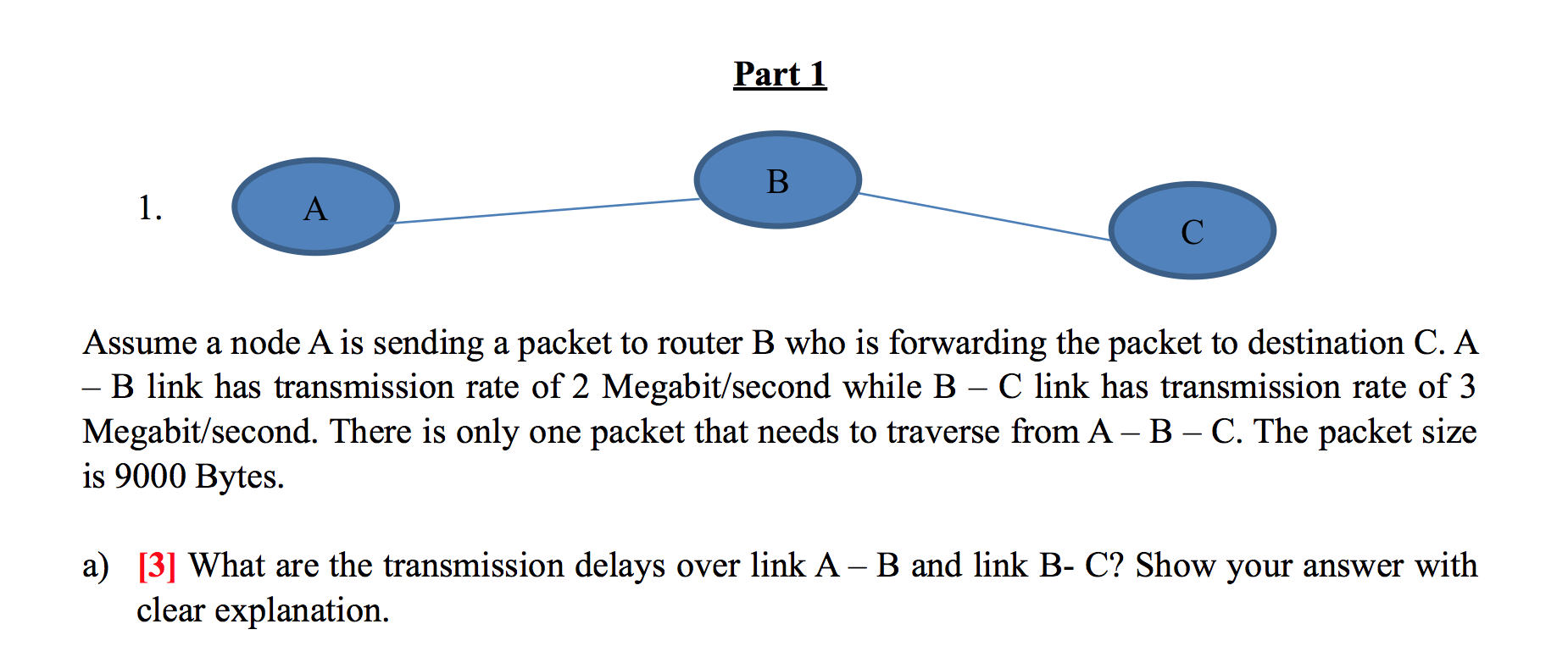 It is about computer network Part 1 B 1. A C Assume