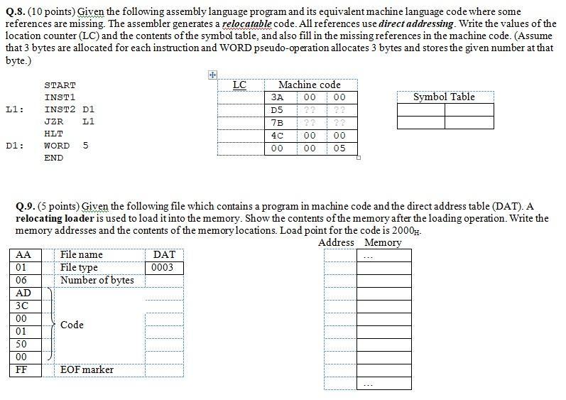  Q.S. (10 points) Given the following assembly language program and its