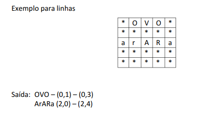 make an algorithm in C language Find palindromic words in the matrix