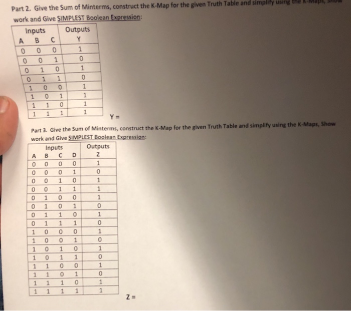  for the given Truth Table and simplily using the Part 2.