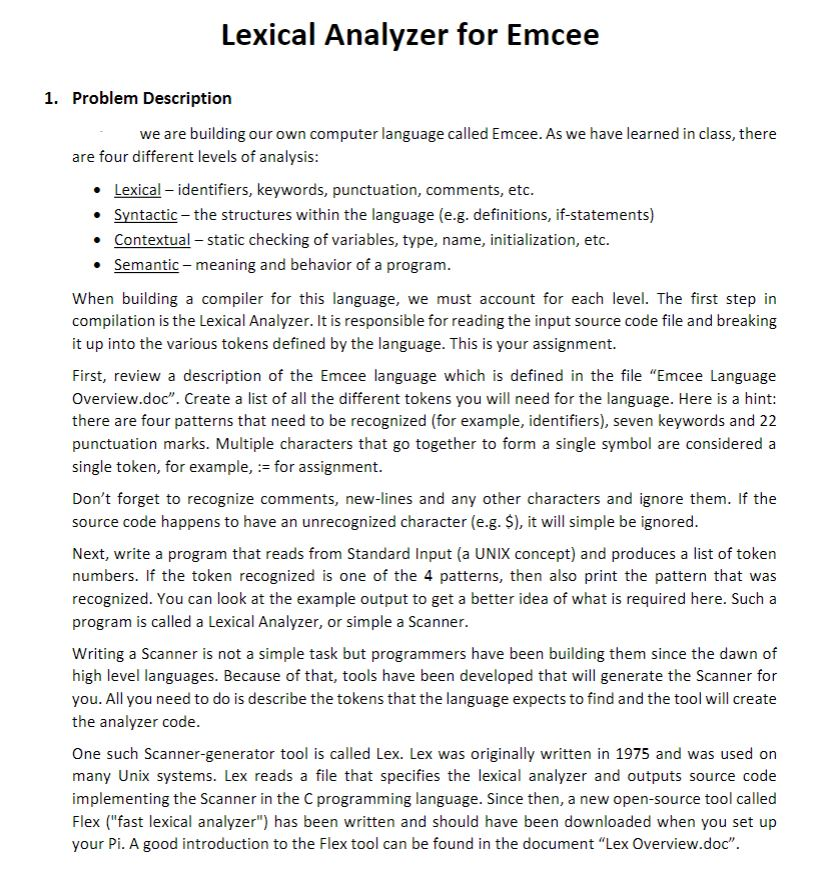  given code: emcee.l %option noyywrap A [a-zA-Z] /* 1. include other