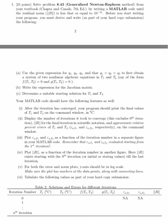  1. [25 points) Solve problem 8.43 (Generalized Newton-Raphson method) from your