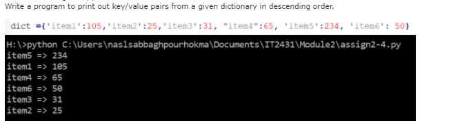 Write a program to print out key/value pairs from a given