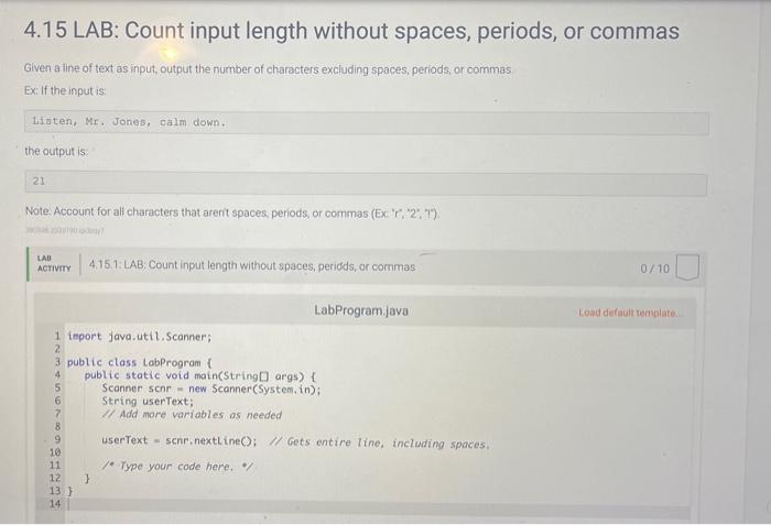  4.15 LAB: Count input length without spaces, periods, or commas Given