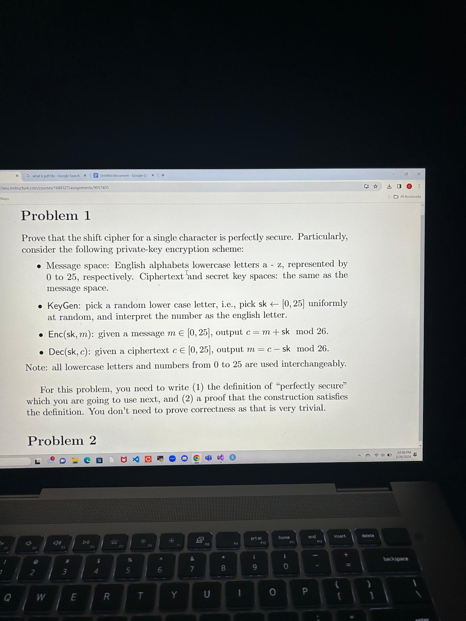  Problem 1 Prove that the shift cipher for a single character