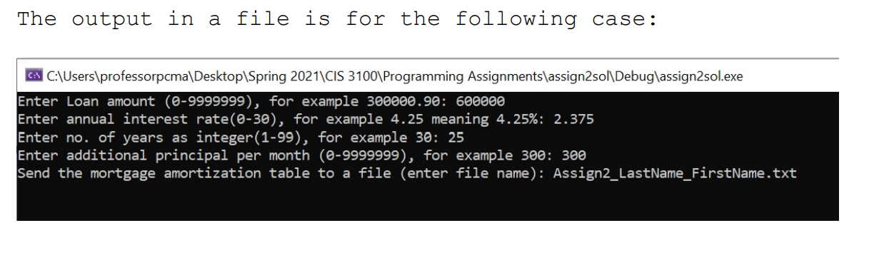 of Chap 1-5 to generate the following amortization table in a file