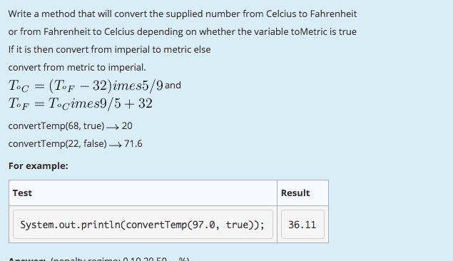  Write a method that will convert the supplied number from Celcius
