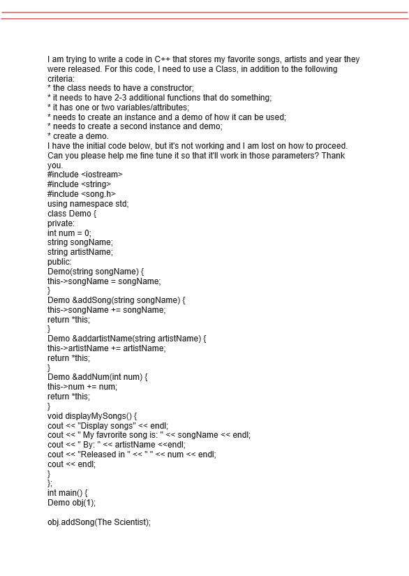I am trying to write a code in C++ that stores