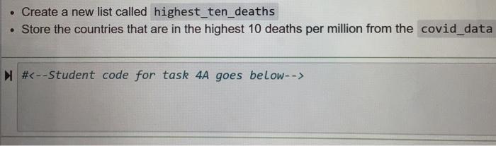 a len() to count the number of items. # print("The", len(covid_data),"represent the
