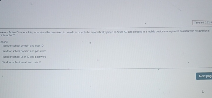  Azure Active Directory Join, what does the user need to provide