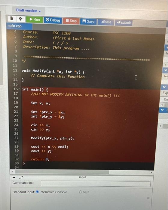 2 input numbers (each on a separate line), complete the Modify() function