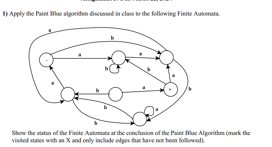  1) Apply the Paint Blue algorithm discussed in class to the