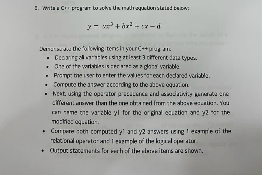  Write a C++ program to solve the math equation stated below: