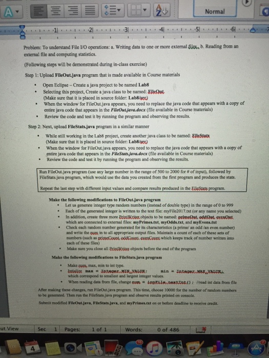  ormal Problem: To understand File VO operations: a. Writing data to