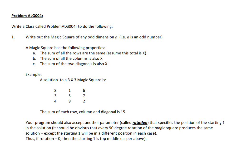  Problem ALG004r Write a Class called Problem ALG004r to do the