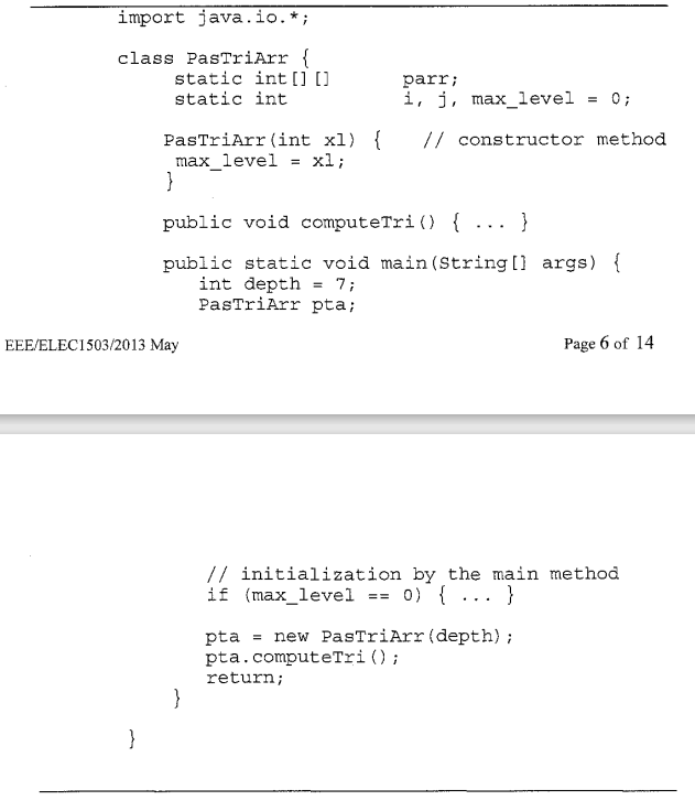 compute and display a Pascal triangle of depth =7 (i.e. from row