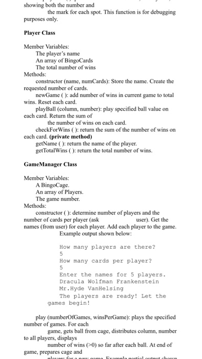 this project is to create an object model of a bingo game,