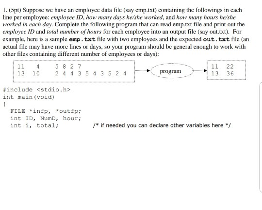 write in programming language C please 1. (5pt) Suppose we have