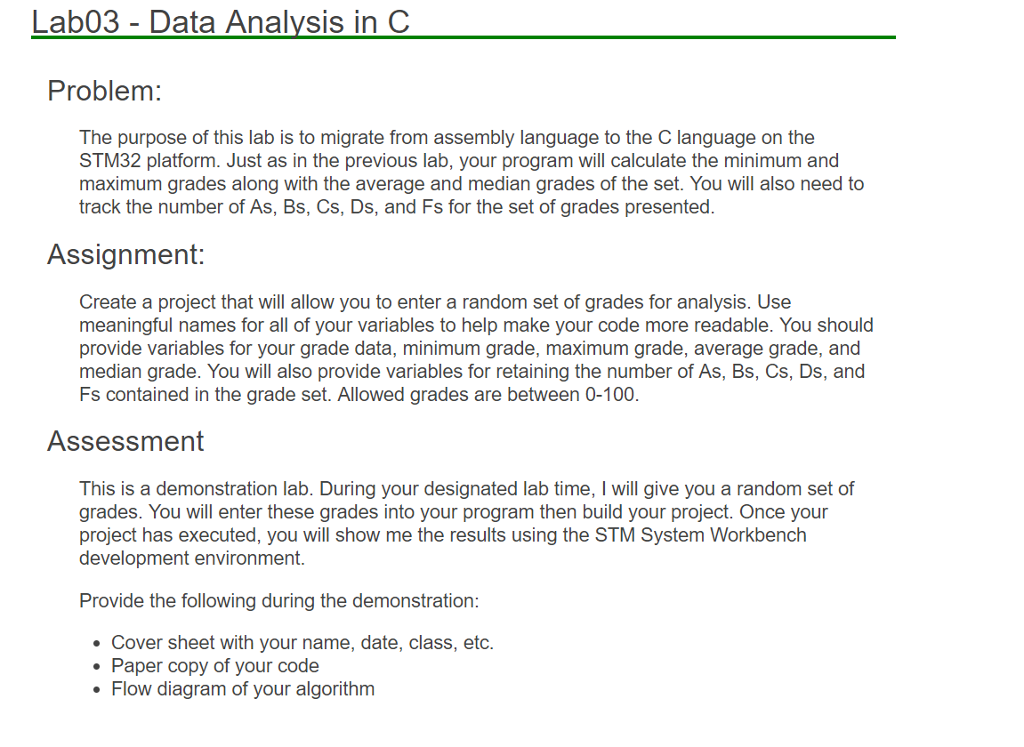  Lab03 - Data Analysis in C Problem The purpose of this