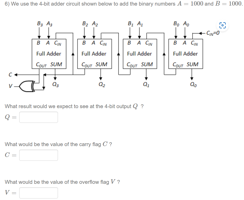  We use the 4-bit adder circuit shown below to add the