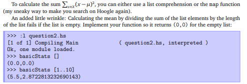 Please provide the Haskell code that have the following sample output To
