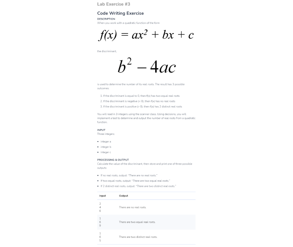 **IN JAVA PLEASE** When you work with a quadratic function of the
