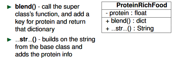 sugar, fat) FiberRichFood- stores information about the fiber content and allows the