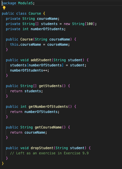  (The Course class) Revise the Course class as follows: (DON'T use