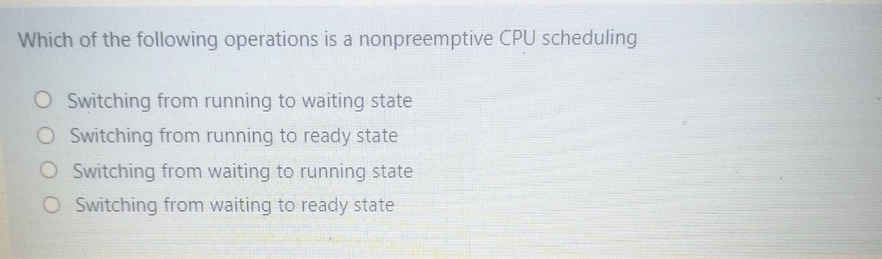 Backing store used for demand paging is typically: O Secondary storage O