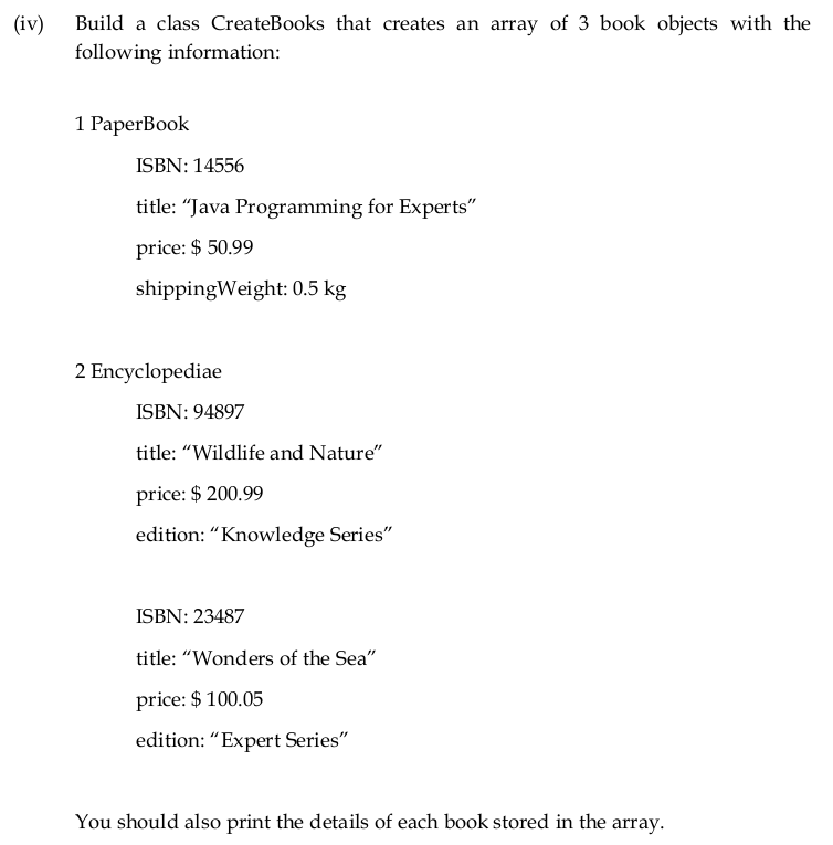 code and screenshot of the output too. The class Book has two