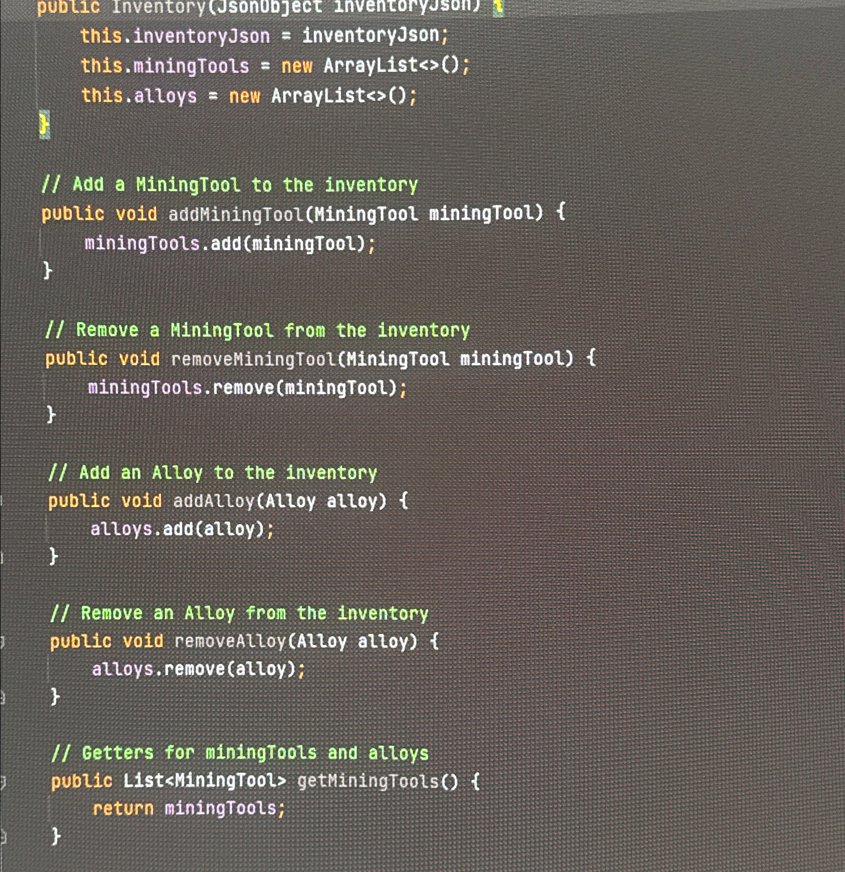  I need to hard code in inventory.java a list of minimgtools