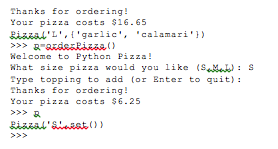 in a different order RisPizza () RAS (' anchovies ' ) ('nushrooms')