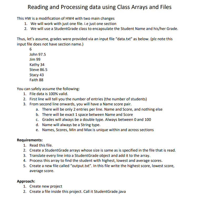  Reading and Processing data using Class Arrays and Files This HW