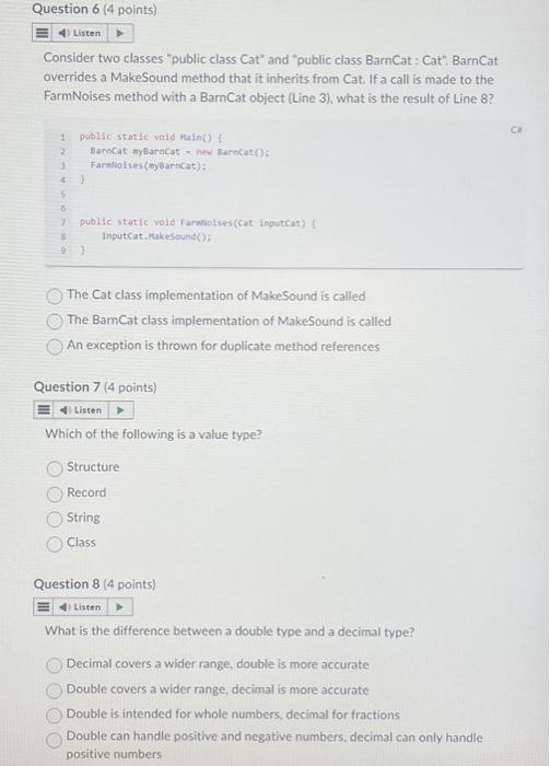  Consider two classes "public class Cat" and "public class BarnCat :
