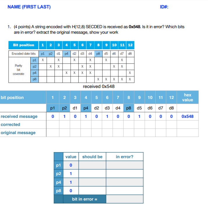  NAME (FIRST LAST) ID#: 1. (4 points) A string encoded with