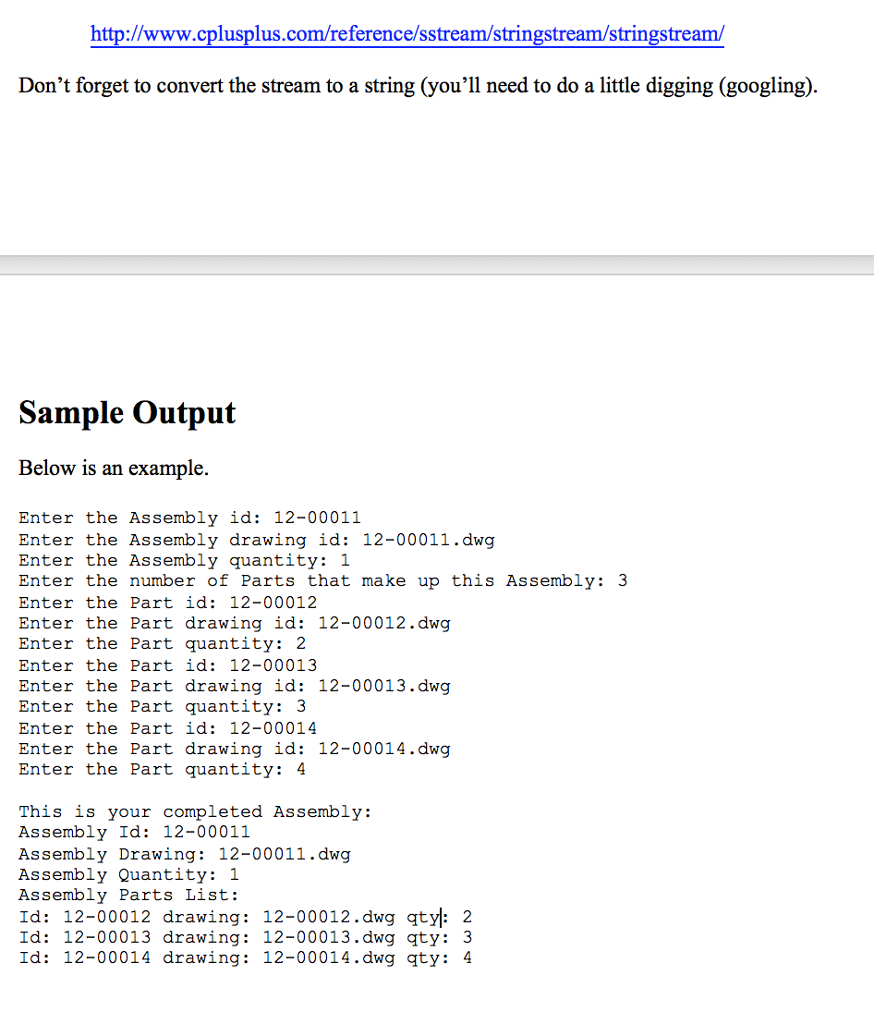 Assembly.h file.) //Assembly.h #ifndef ASSEMBLY_H #define ASSEMBLY_H #include #include "Part.h" using namespace
