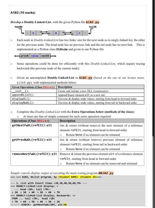  Develop a Doubly-Linked-List, with the given Python file A1 B2 .