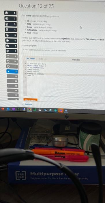 the SOL to create a Product table with the following columns: -