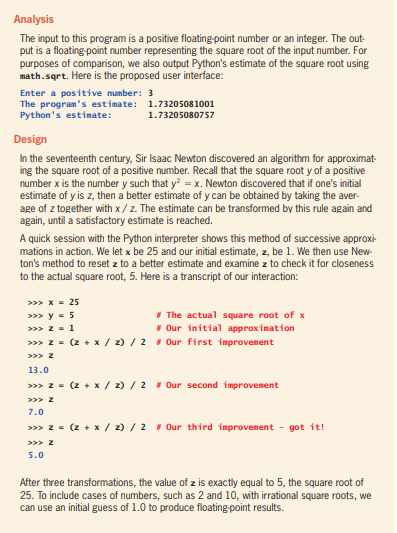 1. Package Newtons method for approximating square roots (Case Study 3.6) in