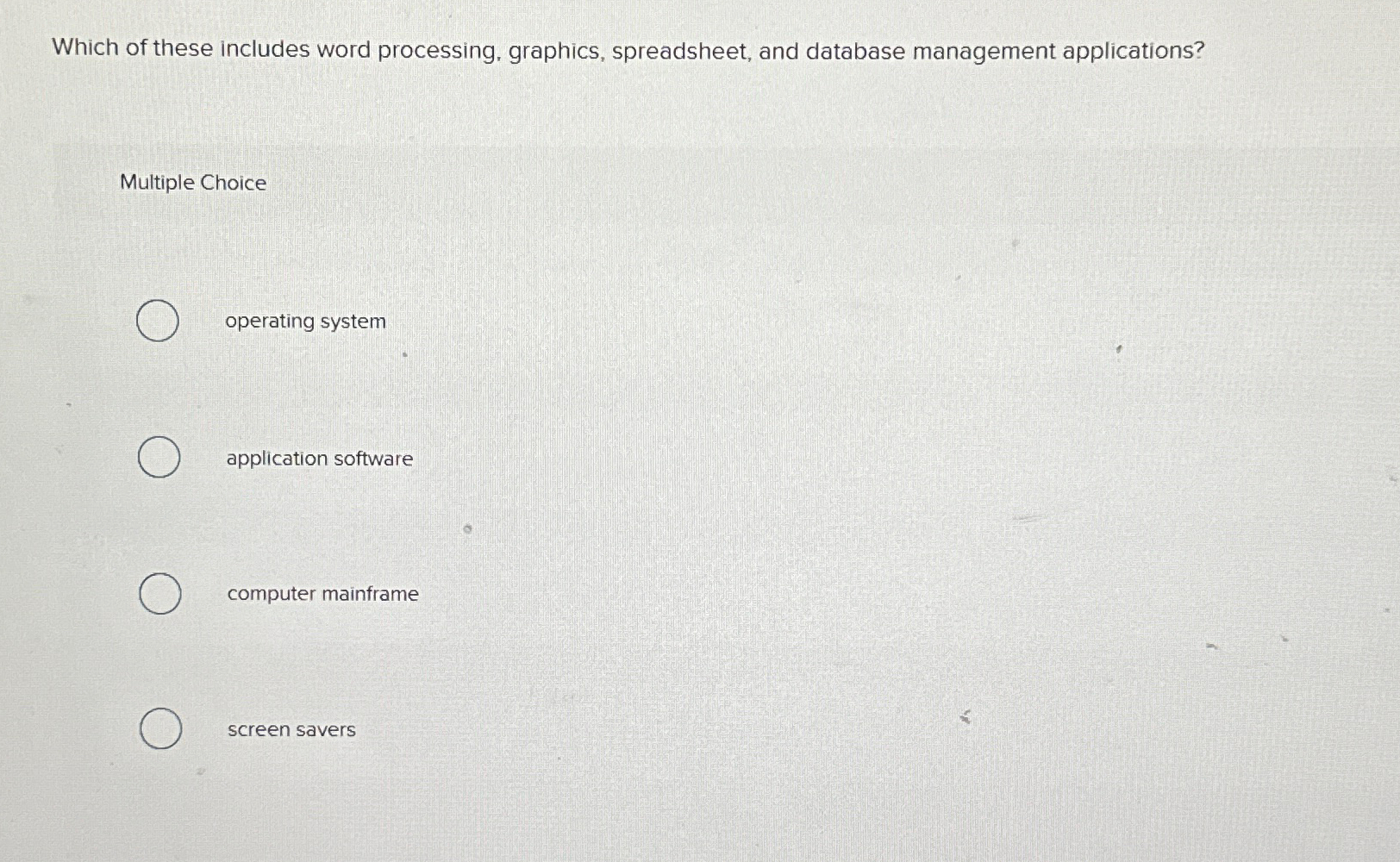  Which of these includes word processing, graphics, spreadsheet, and database management