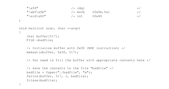 code, the shellcode is given. Please develop the rest. RATINGS WILL BE