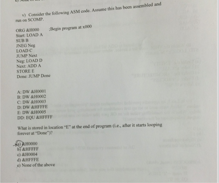  v) Consider the following ASM code. Assume this has been assembled