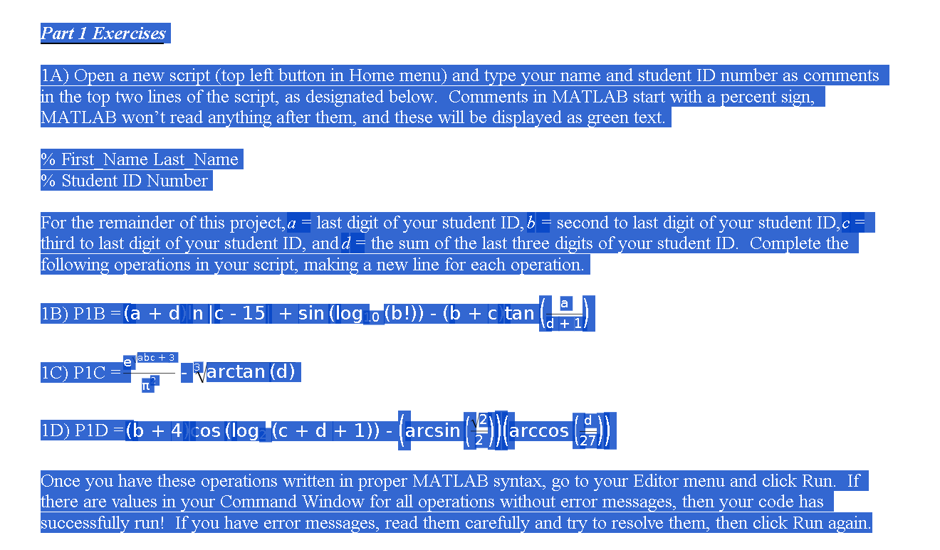  Part 1 Exercises 1A) Open a new script (top left button