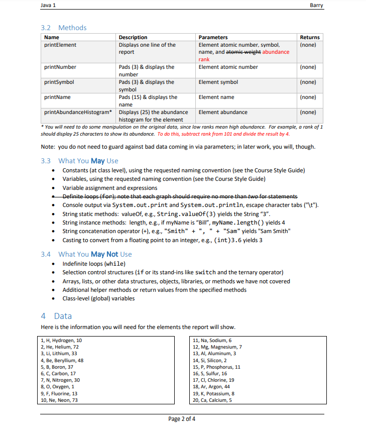 1: Earth Element Histogram Report 1 Task Write as program to produce