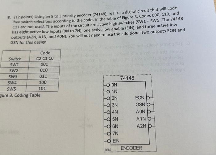  8. (12 points) Using an 8 to 3 priority encoder (
