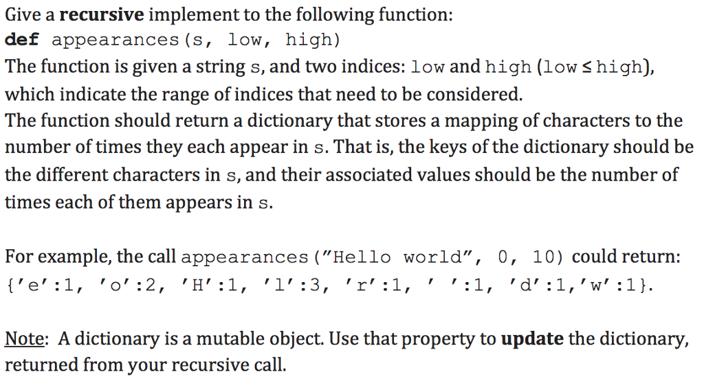 Python - Recursive function. The paramters must be (s, low, high). S