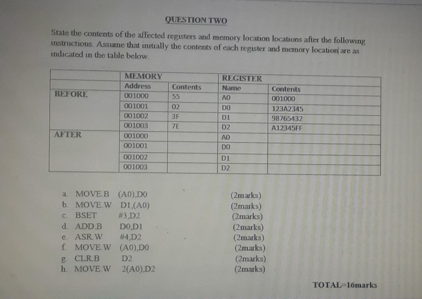 Answer all questions and show your working MICROPROCESSOR BASED SYSTEM QUESTION TWO