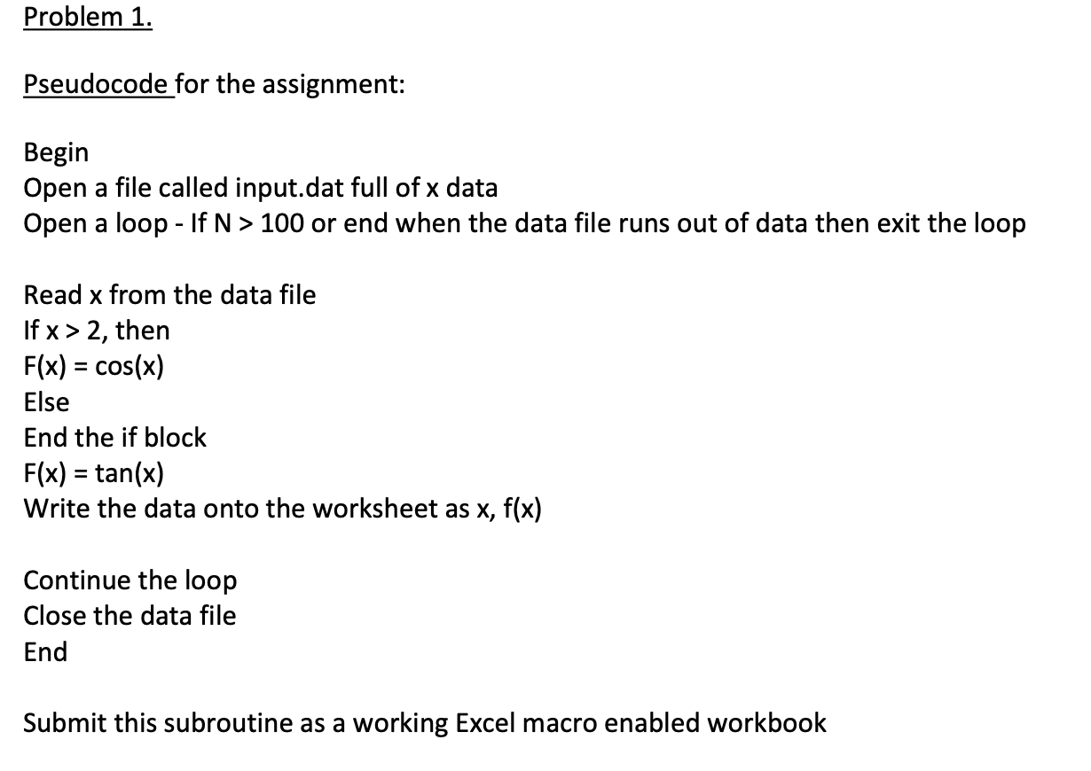  Using Excel VBA, complete this Here is the data: 1.880235 1.607906